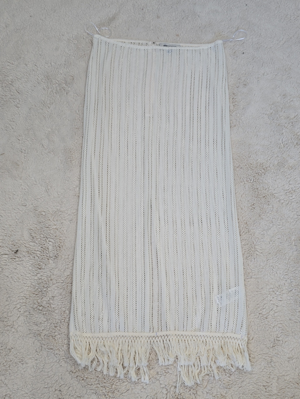 Urban Outfitters Cream Crochet Maxi Skirt with Fringe